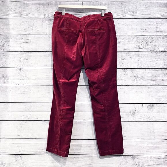 Anthropologie The Essential Slim Red Velvet Pants Size 14 Tall Preppy Holiday - Picture 3 of 12